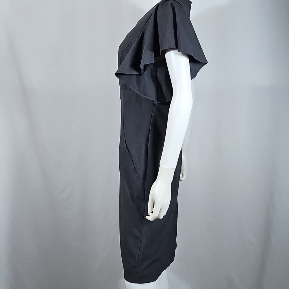 Calvin Klein Charcoal Grey Flutter Ruffle Sleeve Knee Length Sheath Dress - Picture 7 of 16